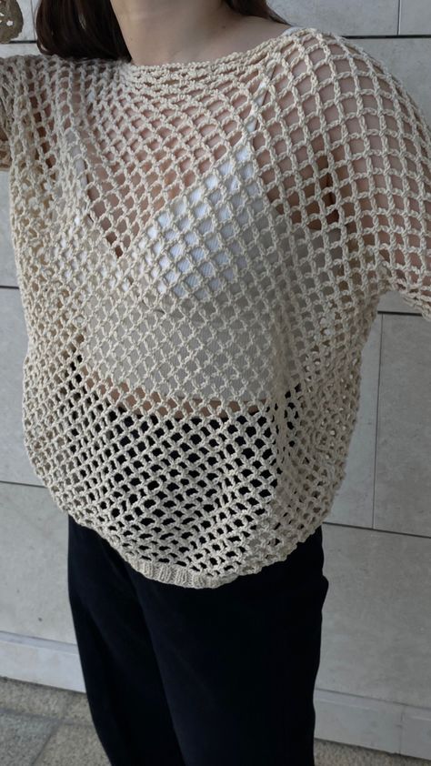 Oversized Mesh Crochet Top, Mesh Top Outfit Crochet, Crochet Net Sweater, Net Crochet Top, Mesh Top Crochet Pattern, Mesh Crochet Sweater, Crochet Net Top, Loose Crochet Top, Mesh Top Crochet