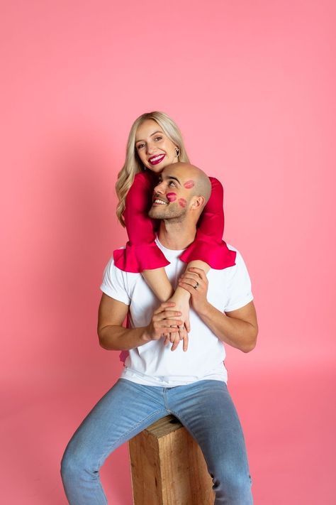 Couple Poses Valentine, Couple Studio Photoshoot Ideas Fun, Valentine Poses For Couples, Valentine’s Day Photoshoot Couples, Valentines Photoshoot Couples, Valentines Couple Photoshoot, Couples Valentines Day Photoshoot, Valentines Photography Couples, Valentine Photo Shoot