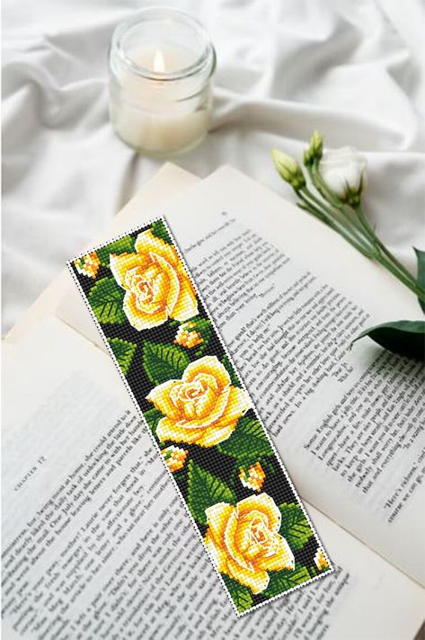 Flower Bookmark Cross Stitch Pattern PDF Download Yellow Rose - Etsy Ukraine Yellow Rose Cross Stitch, Bookmark Cross Stitch Pattern, Rose Cross Stitch, Bookmark Cross Stitch, Floral Cross Stitch Pattern, Diy Bead Embroidery, Watercolor Girl, Flower Bookmark, Cross Stitch Bookmarks