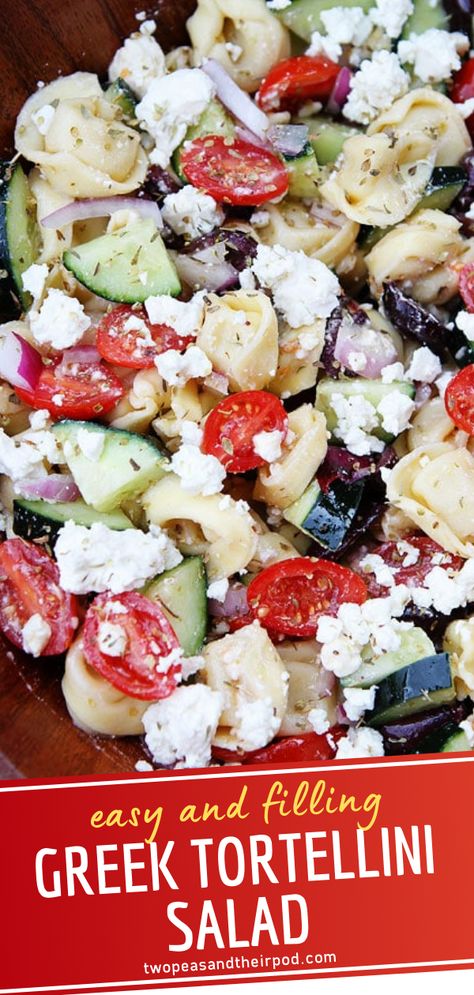 Tortillini Salad, Tortellini Filling, Greek Tortellini, Pasta Tortellini, Tortellini Pasta Salad Recipes, Salad Feta, Greek Tortellini Salad, Greek Pasta Salad Recipe, Feta Pasta Salad