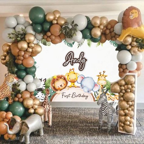 Safari Baby Shower Backdrop, Safari Birthday Backdrop, Jungle Theme Decorations, Safari Birthday Party Decorations, Jungle Theme Birthday Party, Zoo Birthday Party, Birthday Theme Decoration, Jungle Safari Birthday, 1st Birthday Girl Decorations