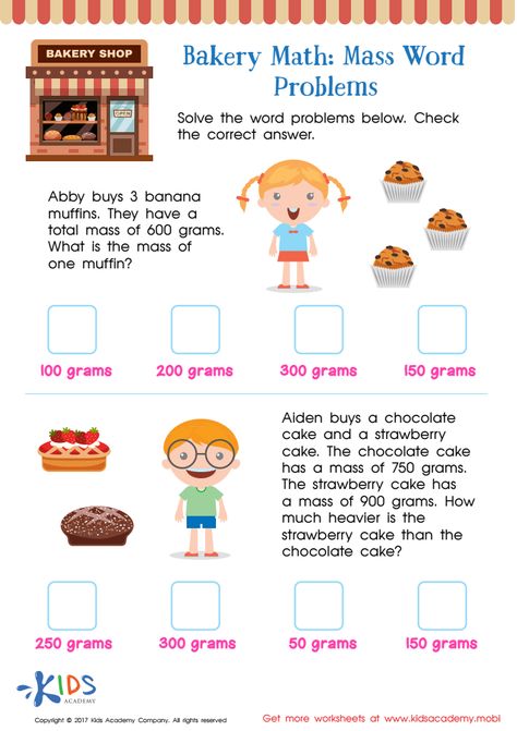 Tantalizing word problems offer valuable practice working with a new unit of measurement in this mass word problems worksheet. Your child will work to divide or subtract to solve each word problem, learning to measure using grams, and gaining experience working with mass! Measurement Word Problems, Counting Practice, Measurement Worksheets, G Words, Math Measurement, Word Problem, Word Problem Worksheets, The Learning Experience, Tracing Worksheets