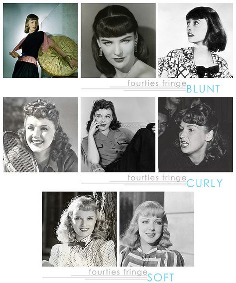 1930s Bangs, 1940s Hair With Bangs, 1940s Bangs, 1940 Hair With Bangs, 40s Hair Setting Pattern, Rockabilly Fringe, 1940s Hairstyles Short, 40s Hair, Vintage Bangs