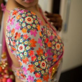 blouse details, image via waliajones Multi Colour Blouse Designs, Colour Blouse Designs, Multi Colour Blouse, Saree Bollywood, Red Lehenga, Indian Blouse, Indian Couture, Blouse Design Models, Indian Attire