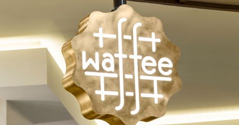 Waffee are specialist makers and sellers of authentic Belgian waffles and coffee. We created a brand where the Waffee lettering is incorporated into the waffle griddle iron pattern, to produce a concise, simple marque. Waffle Logo, Backlit Signs, Custom Business Signs, Led Logo, Shop Sign Design, Chicken And Shrimp, Healthy Work Snacks, Kids Diet, Logo Sign