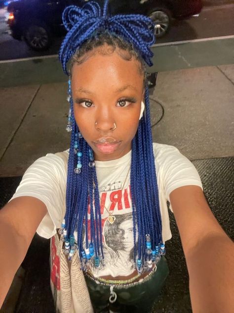 Orange And Blue Braids, Blue Box Braids, Blue Hairstyles, Blue Braids, Nice Hairstyles, Tan Skin Blonde Hair, Cute Box Braids, Hair Color Orange, Cool Blonde Hair