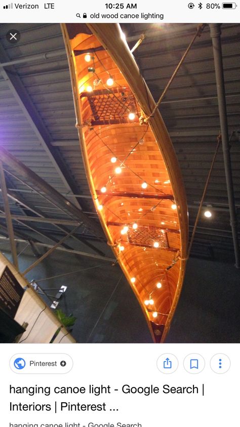 Hanging Boats From Ceiling, Canoe Chandelier, Mountain Cabin Decor, Lake Cabin Decor, Wooden Canoe, Plywood Boat Plans, Cladding Design, Beach House Living Room, Boat Lights