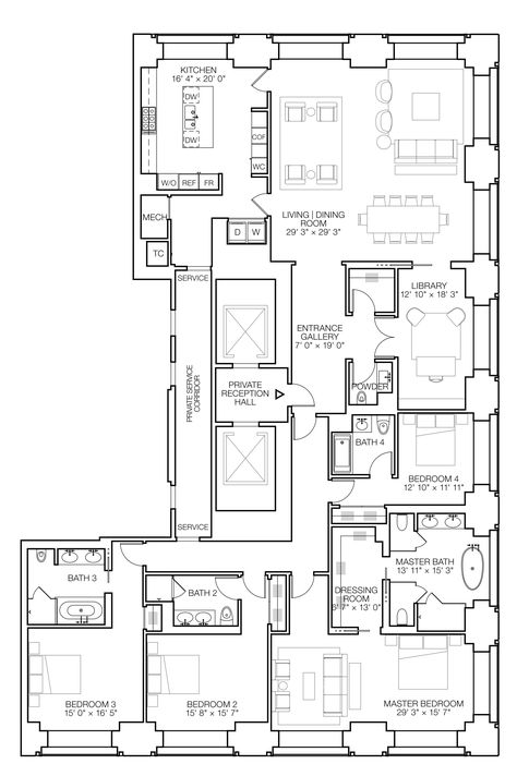 4 Bedroom Condo Floor Plans, Floor Plans Drawing, 4 Bedroom Apartment Floor Plans, 4 Bedroom Floor Plans, Penthouse Layout, Condo Floor Plans, 3d Floor Plans, Floor Plan 4 Bedroom, Floor Plan Drawing