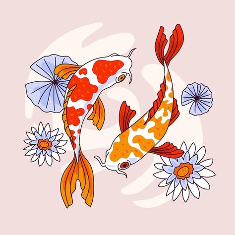 Koi Fish Rug, Koi Fish Mural, Koi Fish Pottery, Fish Design Drawing, Koi Fish Sketch, Koi Fish Nails, Koi Fish Line Art, Koi Fish Illustration, Red Koi Fish