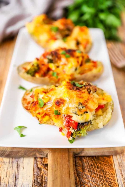 Veggie Twice Baked Potatoes - A Seasoned Greeting Stuff Baked Potatoes, Stuffed Baked Potato Recipes, Baked Potatoes With Chicken, Baked Potato Stuffed, Twice Baked Potato Recipe, Stuffed Baked Potato, Baked Potato Recipe, Twice Baked Potato, Stuffed Baked Potatoes