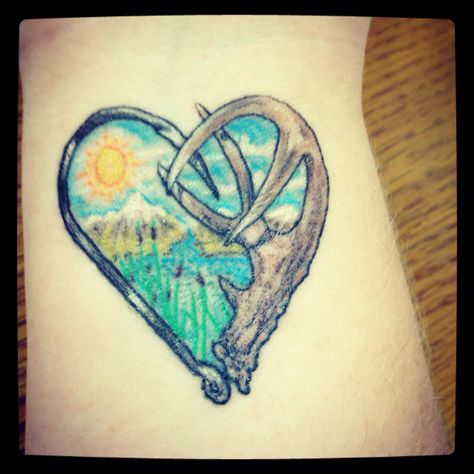 Fishing Hook Tattoo Couples, Fish Hook Tattoo With Name, Antler Fish Hook Tattoo, Fish Hook Heart Tattoo, Fish Hook And Antler Tattoo Heart, Antler Tattoos, Antler Tattoo, Nature Tattoos, Fish Hook