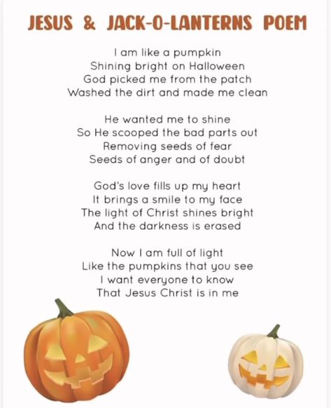 Christian Pumpkin Poem, Harvest Poems, Halloween Sunday School, Thankful Leaves, Pumpkin Poem, Fall Christian, Fall Lesson Plans, Halloween Lesson, Christian Halloween