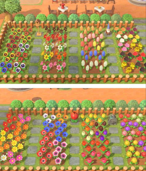 Acnh Flower Breeding Garden Ideas, Animal Crossing Garden Ideas Flower, Animal Crossing Flower Garden, Flower Garden Layouts, Rosen Beet, Flower Fence, Small Flower Gardens, Flower Bed Designs, Animal Crossing Guide