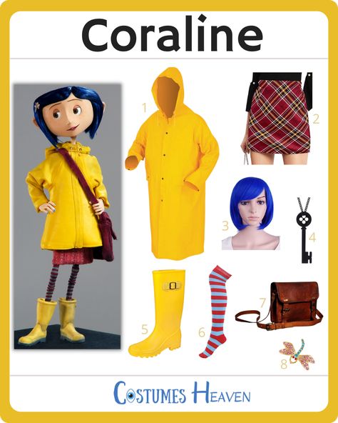 Coraline Jones Cosplay, Coraline Dowsing Rod, Coraline Costume Kids, Coraline And Whybee Costume, Adult Coraline Costume, Coraline Inspo Outfit, Coraline Jones Costume, Caroline Costume Halloween, Coraline Outfits From Movie