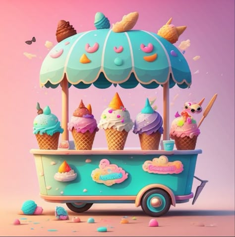 Ice Cream Festival, 3d Ice Cream, Cartoon Ice Cream, Luxury Candy, Candy Pictures, Ice Cream Stand, Ice Cream Art, Shop For Kids, Ice Cream Cart