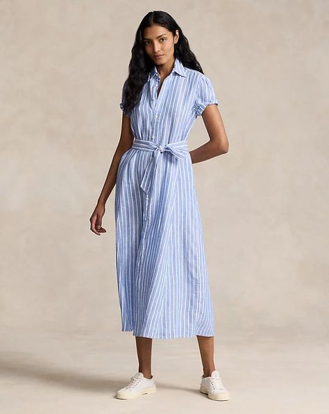 Belted Cotton Midi Shirtdress Linen Shirtdress, Ralph Lauren Womens Clothing, Striped Linen Shirt, Linen Shirt Dress, Ralph Lauren Dress, Striped Tie, Ralph Lauren Womens, Day Dress, Shirtdress