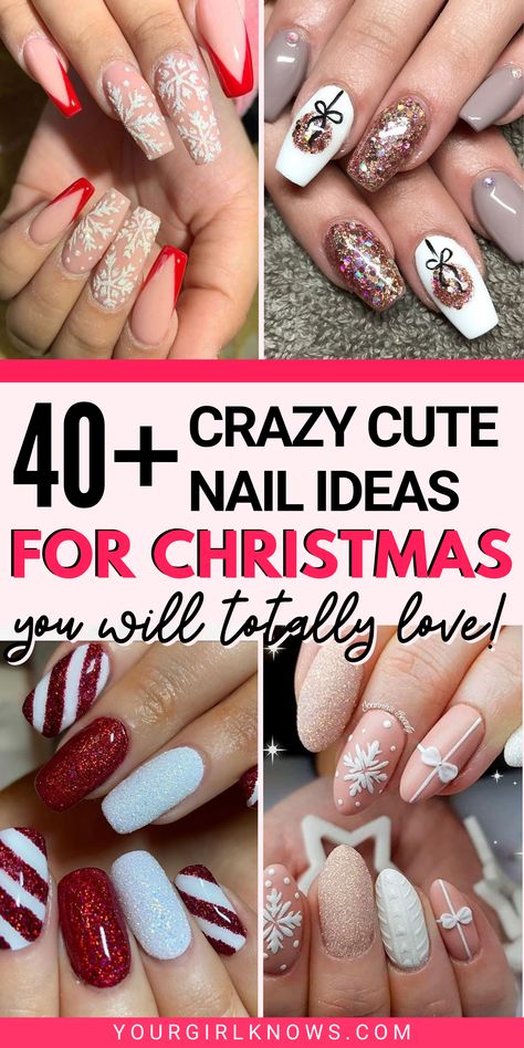 Nail Ideas For Christmas, Sparkly Christmas Nails, Christmas Nail Designs Holiday, Cute Nail Ideas, Nail Art Noel, Santa Nails, Christmas Simple, December Nails, Red Christmas Nails