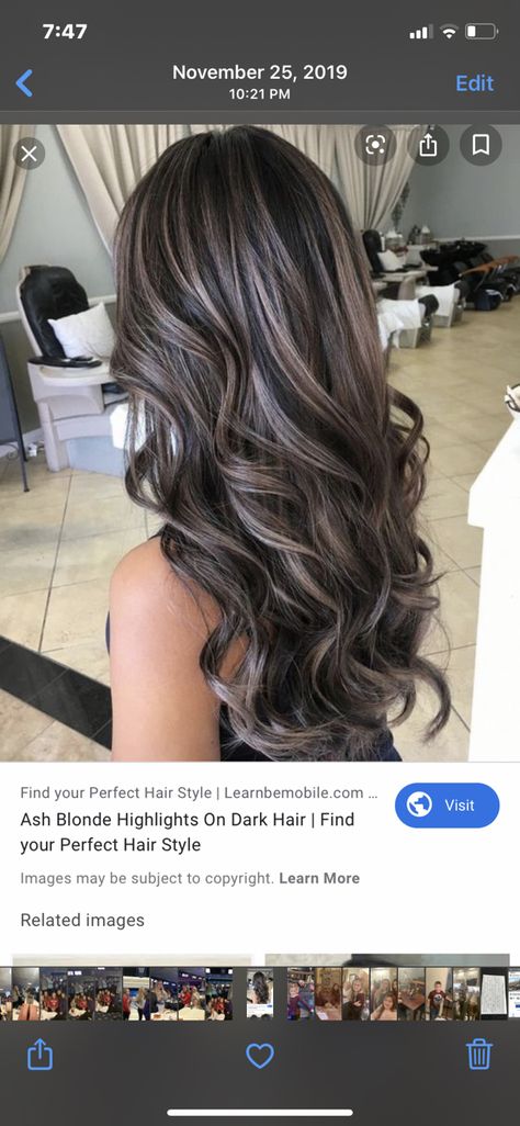 Ash Blonde Highlights On Dark Hair, Blonde Highlights On Dark Hair, Rambut Brunette, Black Hair Balayage, Ash Hair Color, Hair With Highlights, Brunette Hair With Highlights, Dark Hair With Highlights, Brown Hair With Blonde Highlights