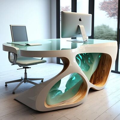 Modern Office Table Design Furniture, Modern Office Table Design, Futuristic Table, Futuristic Office, Modern Office Table, Office Tables, Office Table Design, Unusual Furniture, Antique French Furniture