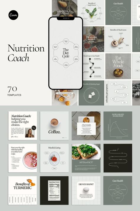 Nutrition Coach Template - Canva, Templates Professional Instagram, Mushroom Benefits, Multiple Income, Workout Diet Plan, Nutrition Branding, Coach Instagram, Engaging Content, Template Instagram, Nutrition Coach