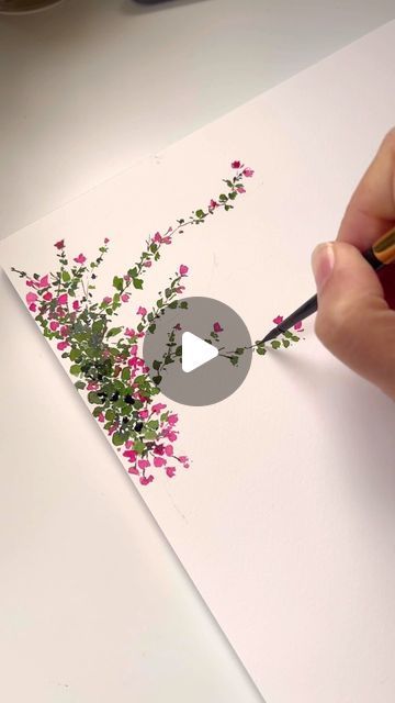 Vertical Watercolor Painting, Bougainvillea Watercolor Tutorial, How To Draw Bougainvillea, Watercolor Flower Art Backgrounds, Bougainvillea Painting Watercolors, Fall Watercolor Flowers, Watercolor House Painting Tutorial, Watercolour Inspiration Flowers, Watercolor Art Easy For Beginners