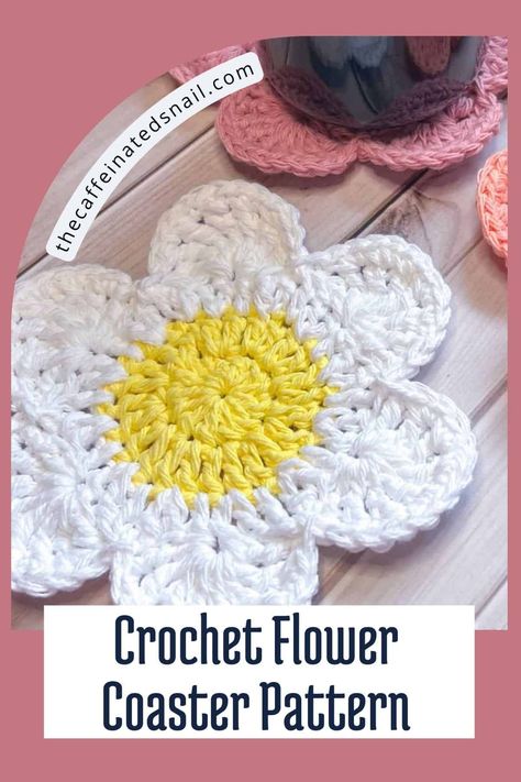 Brighten up your home space by making my Crochet Flower Coaster Pattern with 6 Petals! The crochet flower coasters are perfect for Spring, Summer, or the whole year really! Spring Crochet Coasters, Flower Coasters Crochet, Unique Crochet Ideas, Flower Crochet Coaster, Flower Coaster Pattern, Crochet Flower Coaster, Flower Coaster, Flower Coasters, Coaster Pattern