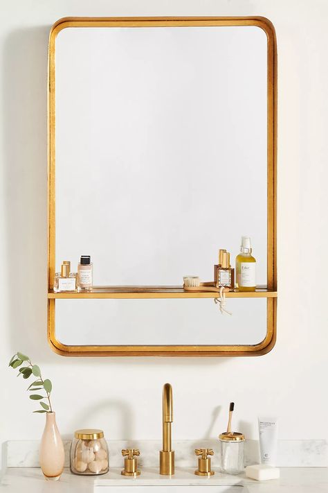 If you're decorating a farmhouse bathroom, I have some good news - there is no shortage of mirror options. The bad news? Because there are so many opt... | Create Space with a Mirrored Shelf Bathroom Makeovers, Bathroom Necessities, Floor Bathroom, Vintage Mirrors, House Bedroom, Perfect House, Mirror With Shelf, Bathroom Reno, Bath Remodel