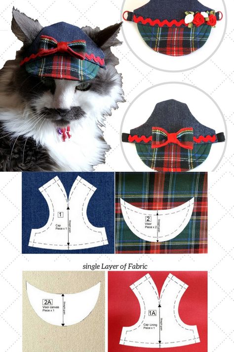 Dog Hat Patterns Free Printable, Cat Hat Pattern Sew, Cat Clothes Diy Free Pattern, Hats For Dogs Pattern, Fleece Cat Hat Pattern, Free Sewing Patterns Tops Dog, Small Dog Clothes Patterns, Dog Jacket Patterns, Dog Harness Pattern