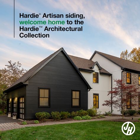 Modern Hardy Board Exterior, Hardie Architectural Siding, James Hardie Artisan Shiplap Siding, Modern Hardie Board Exterior, Stucco And Hardie Board Exterior, Hardie Artisan Siding, Hardi Plank Siding Ideas, Hardie Board Siding Ideas, Hardie Board House