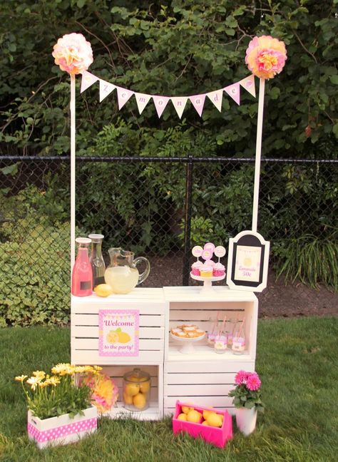 Party Lemonade, Kids Lemonade Stands, Lemonade Stand Party, Diy Lemonade Stand, Kids Lemonade, Diy Lemonade, Pink Lemonade Party, Lemonade Party, Party Stand