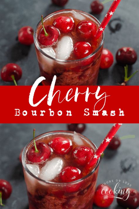 Cherry Bomb Smash is an extra delicious and refreshing cocktail.  Only 5 ingredients are needed to make this tasty treat! Fresh cherries muddled with rich bourbon, vanilla, lemon juice, and a splash of club soda, make the ultimate Cherry Bourbon Smash! via @Mooreorlesscook Cherry Bourbon Smash, Cheesecake Brownie Bars, Cherry Bourbon, Bourbon Cherries, Bourbon Smash, Dreamy Desserts, Best Pecan Pie, Family Desserts, Decadent Chocolate Desserts