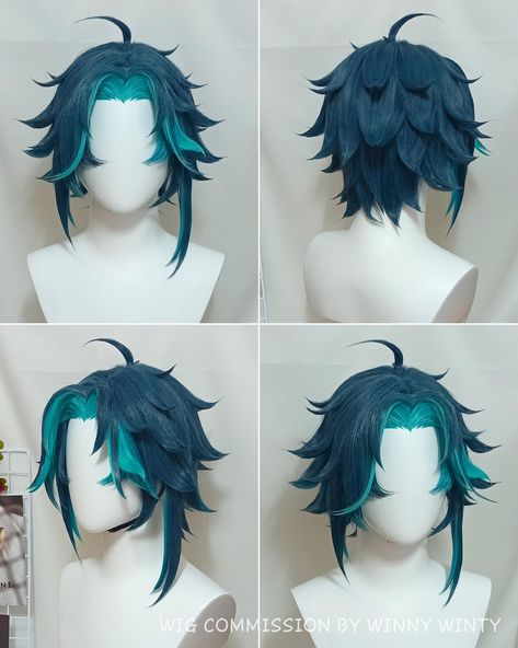 Xiao Wig Styling, Xiao Cosplay Makeup, Xiao Wig, Xiao Hair, Cosplay Wig Tutorial, Genshin Xiao, Cosplay Making, Best Hairstyles For Women, Manga Hair