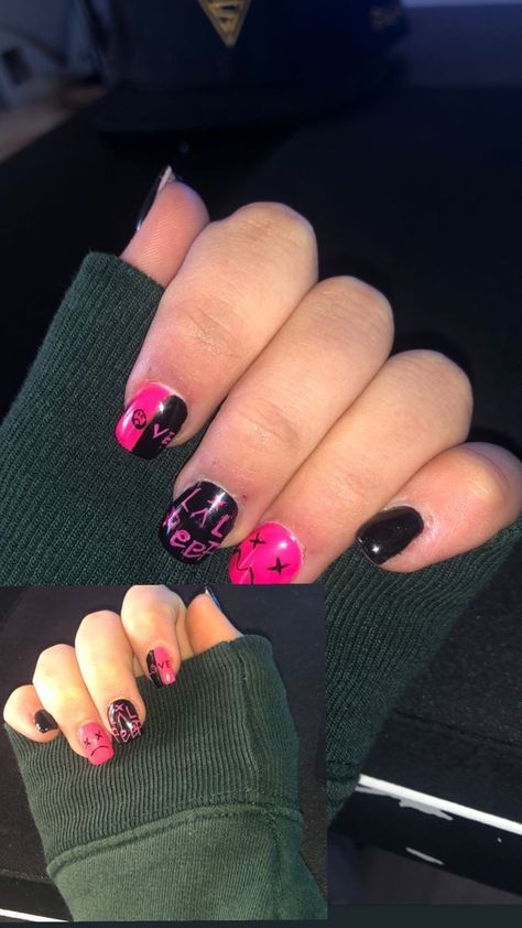 Peep Nails Ideas, Lil Peep Inspired Nails, Cute Emo Nails, Lil Peep Nails Acrylic, Lil Peep Nails, Peep Nails, Nails Acrylic Short, Teen Nails, Eyeshadow For Blue Eyes