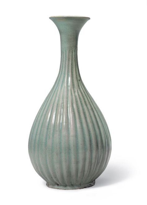 Lot 1321. A Korean celadon fluted vase, Goryeo dynasty, 12th century; 14 ½ in. (36.8 cm.)... Coil Ceramics, Art Of Korea, Korean Celadon, Goryeo Dynasty, Korean Ceramics, Ancient Vase, Korean Pottery, Rockefeller Plaza, Harvard Art Museum