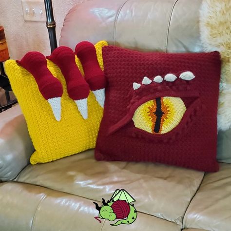 Monday's Featured Pattern is Dragon Claw Pillow! The Dragon Claw Pillow will help turn your sofa into a dragon lair! Click here for this free pattern: https://www.hookedbykati.com/dragon-claw-pillow/ Dragon Eye Pillow, Crochet Patterns Dragon, Dragon Lair, Useful Skills, Dragon Pillow, Fierce Dragon, Pillow Crochet Pattern, Realistic Dragon, Patterns For Crochet