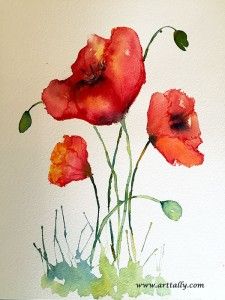 Watercolour For Beginners, Painting Strokes, Poppy Flower Painting, Wildflower Drawing, Abstract Poppies, Painting Simple, Whimsical Art Paintings, Basic Painting, Watercolor Flowers Tutorial