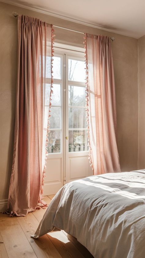 #PastelPinkCurtains #BedroomDecor #CozyCorners #SoftAesthetic #DreamySpaces Pink Curtains Bedroom, Light Pink Curtains, Pastel Pink Bedroom, Pink Bedroom Curtains, Cozy Romantic, Bedroom Curtains, Pink Curtains, Pink Bedrooms, Contemporary Chic