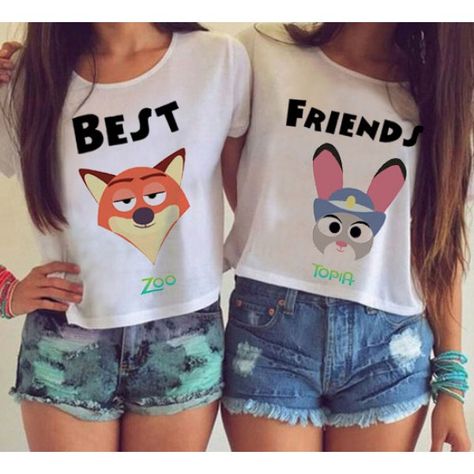 Cool! Cartoon Best Friends Printing Paragraph Short T-shirt  just $12.99 from ByGoods.com! I can't wait to get it! Cartoon Best Friends, Bff Outfits Matching, Best Friend T Shirts, Bff Shirts, Bestie Outfits, Best Friend Match, Fox And Rabbit, Best Friend Outfits, Bff Outfits