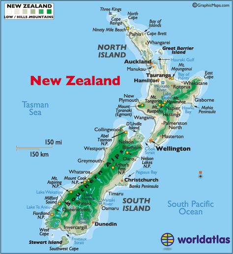 New Zealand large color map. The country geographically comprises two main landmasses – that of the North Island, or Te Ika-a-Māui, and the South Island, or Te Waipounamu – and numerous smaller islands. Because of its remoteness, it was one of the last lands to be settled by humans. The capital Wellington and the largest city Auckland. New Zealand Map, Map Of New Zealand, North Island New Zealand, Physical Map, New Zealand North, Rotorua, Rugby World Cup, Sean Connery, New Zealand Travel