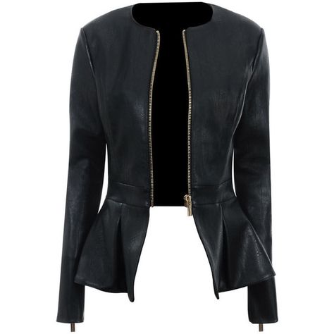 Pleather Jacket, Celebrities Leather Jacket, Ruffle Jacket, Mode Mantel, Black Leather Dresses, Pu Leather Jacket, Peplum Jacket, Lambskin Leather Jacket, Stylish Jackets