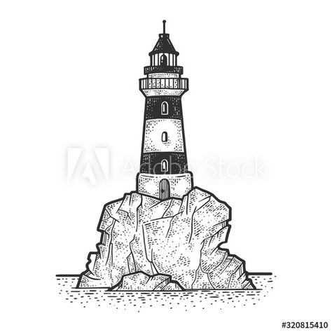 Stock Image: Lighthouse on rock cliff sketch engraving vector illustration. T-shirt apparel print design. Scratch board imitation. Black and white hand drawn image. Cliff Sketch, Outdoor Sketches, Compas Tattoo, Lighthouse Sketch, Rock Cliff, Rock Tattoo, Willow Trees, Lighthouse Tattoo, Pen Art Drawings