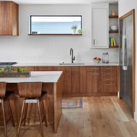 75 Scandinavian Kitchen with Light Wood Cabinets and Medium Tone Wood Cabinets Ideas You'll Love - January, 2024 | Houzz Medium Wood Kitchen Cabinets, Scandinavian Kitchen Ideas, Appliances White, White Quartzite Countertops, White Oak Flooring, White Quartzite, Scandinavian Kitchen Design, Light Wood Cabinets, Building Remodeling