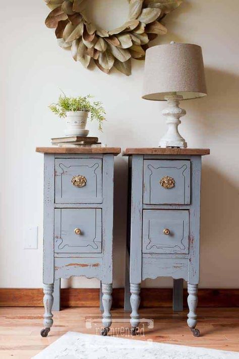 How to Transform a Vintage Vanity into Nightstands or Side Tables Diy Lampshade Makeover, Farmhouse Thrift Store Makeovers, Strip Paint, Black Painted Furniture, Side Table Makeover, Lampshade Makeover, Mirror Makeover, Reupholster Chair, Painted Wicker