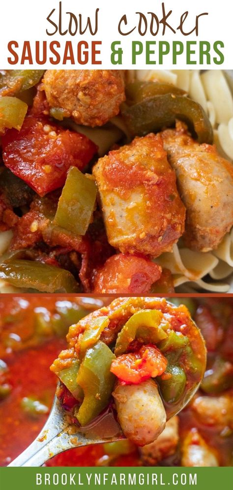 Sausage And Peppers Dinner, Chicken Sausage And Peppers, Slow Cooker Sausage And Peppers, Sausage And Peppers Crockpot, Green Pepper Recipes, Slow Cooker Sausage, Crockpot Meal, Sausage And Peppers, Green Peppers