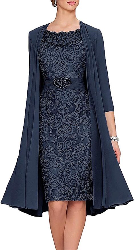 ANFF Women's Chiffon Lace Mother of The Bride Dress Short Party Dress with Jacket : Amazon.ca: Clothing, Shoes & Accessories Colour 2023, Dresses Tea Length, Dress Sleeve Styles, Mothers Dresses, Tea Length Dresses, Small Dress, Bride Dresses, Dress Picture, Tea Length