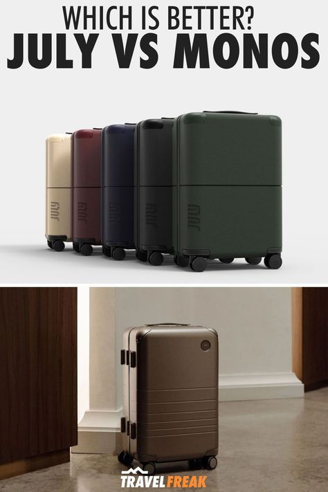 If you’re looking for a new suitcase that is durable, functional, and modern, you’ve probably come across these two luggage brands: July and Monos. Both brands offer sleek, feature-packed polycarbonate suitcases, but which is better? Here you'll find the ultimate comparison between July and Monos. | July luggage review | monos luggage review | best luggage brands | July luggage aesthetic | monos luggage aesthetic July Suitcase, July Luggage, Travel Luggage Aesthetic, Monos Luggage, Suitcase Aesthetic, Luggage Aesthetic, Best Luggage Brands, Campervan Rental, Best Travel Backpack