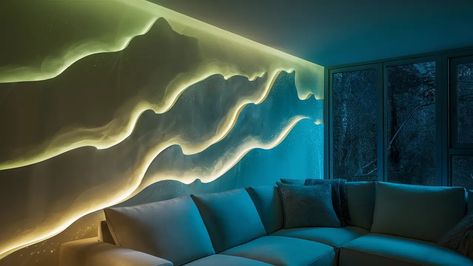 27 Best Accent Walls Ideas [2024 Edition] – Creative & Inspiring Accent Wall With Led Lights, Led Accent Wall, Accent Walls Ideas, Wall With Led Lights, Backlit Wall, Walls Ideas, Interactive Walls, Pool Landscape Design, Concrete Finish