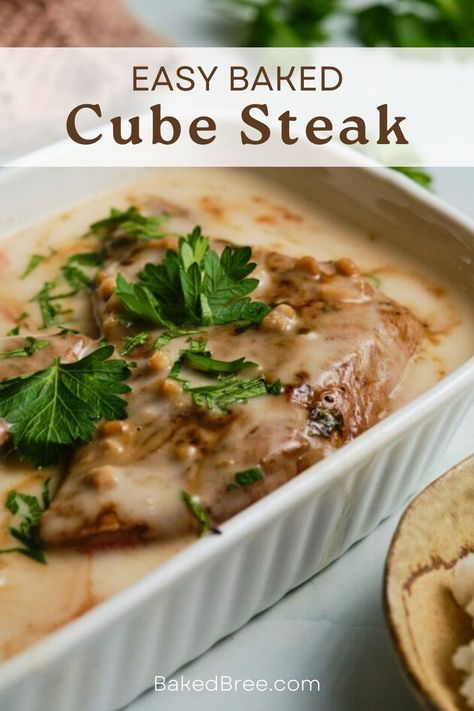 Cube Steak And Cream Of Mushroom Soup, How To Cook Cube Steak In Oven, Oven Baked Cubed Steak With Gravy, Baked Cubed Steak Recipes, Oven Cubed Steak Recipes, Oven Cube Steak, Baked Cube Steak Recipes, Tender Cube Steak Recipes, Healthy Cube Steak Recipes