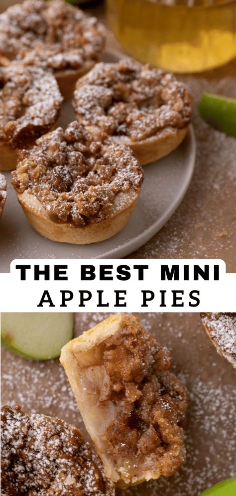 These mini apple pies are made in a muffin tin and are topped with streusel topping to take them to the next level! Easy Mini Apple Pies, Mini Apple Pie Recipe, Classic Apple Pie, Mini Apple Pies, Thanksgiving Dinner Table, Apple Pies, Mini Pies, Mini Apple, Apple Pie Recipes