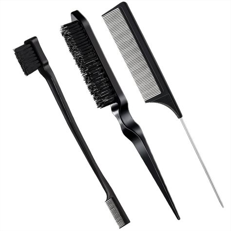 3 Pcs Slick Back Hair Brush Set Bristle Hair Brush Edge Control Brush Teasing Comb for Men Women Baby Kids' *as an Amazon associate, I have the ability to earn on qualified purchases! Slick Brush, Slick Back Hair, Bristle Hair Brush, Teasing Brush, Edge Brush, Teasing Comb, Rat Tail Comb, Hair Brush Set, Tail Comb